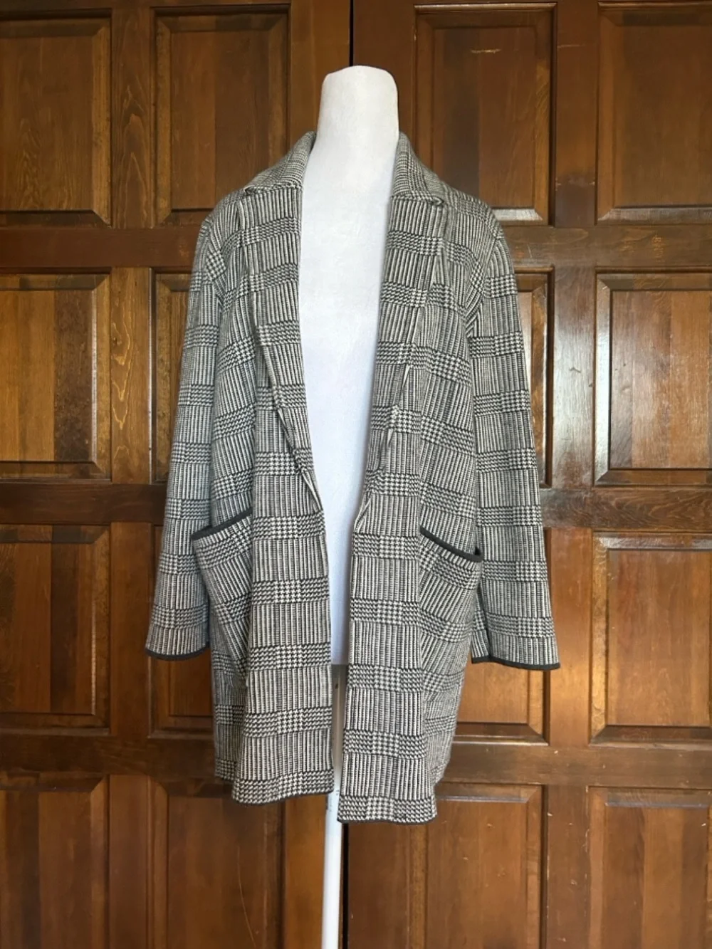 J. Crew Sophie Open-Front Sweater Blazer Glen Plaid Merino Wool Cotton Small S‎